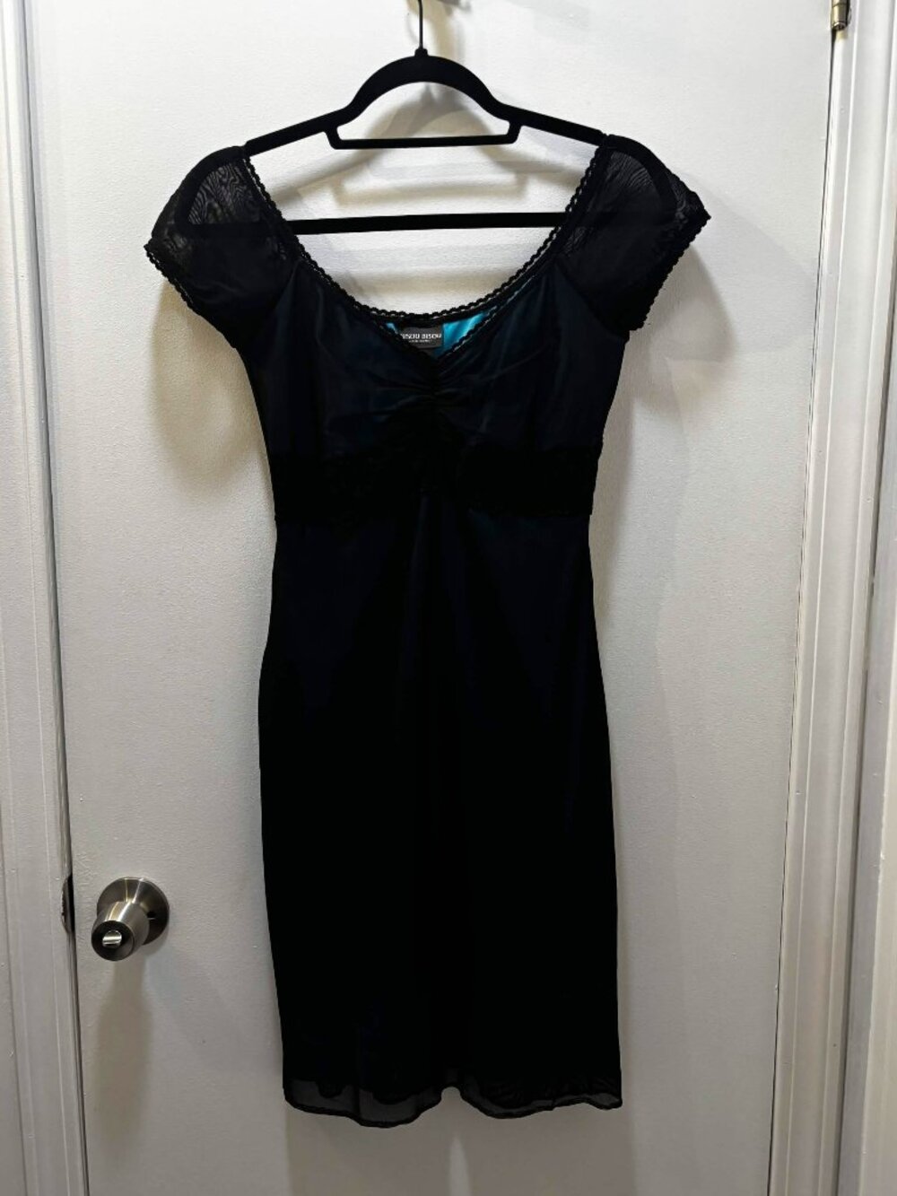 Bisou Bisou Blue and Black Mesh Mini Dress